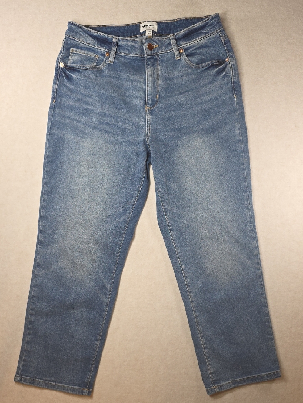 Sonoma High-Rise Women's Jeans in Medium Blue Wash Straight Leg Size 12P